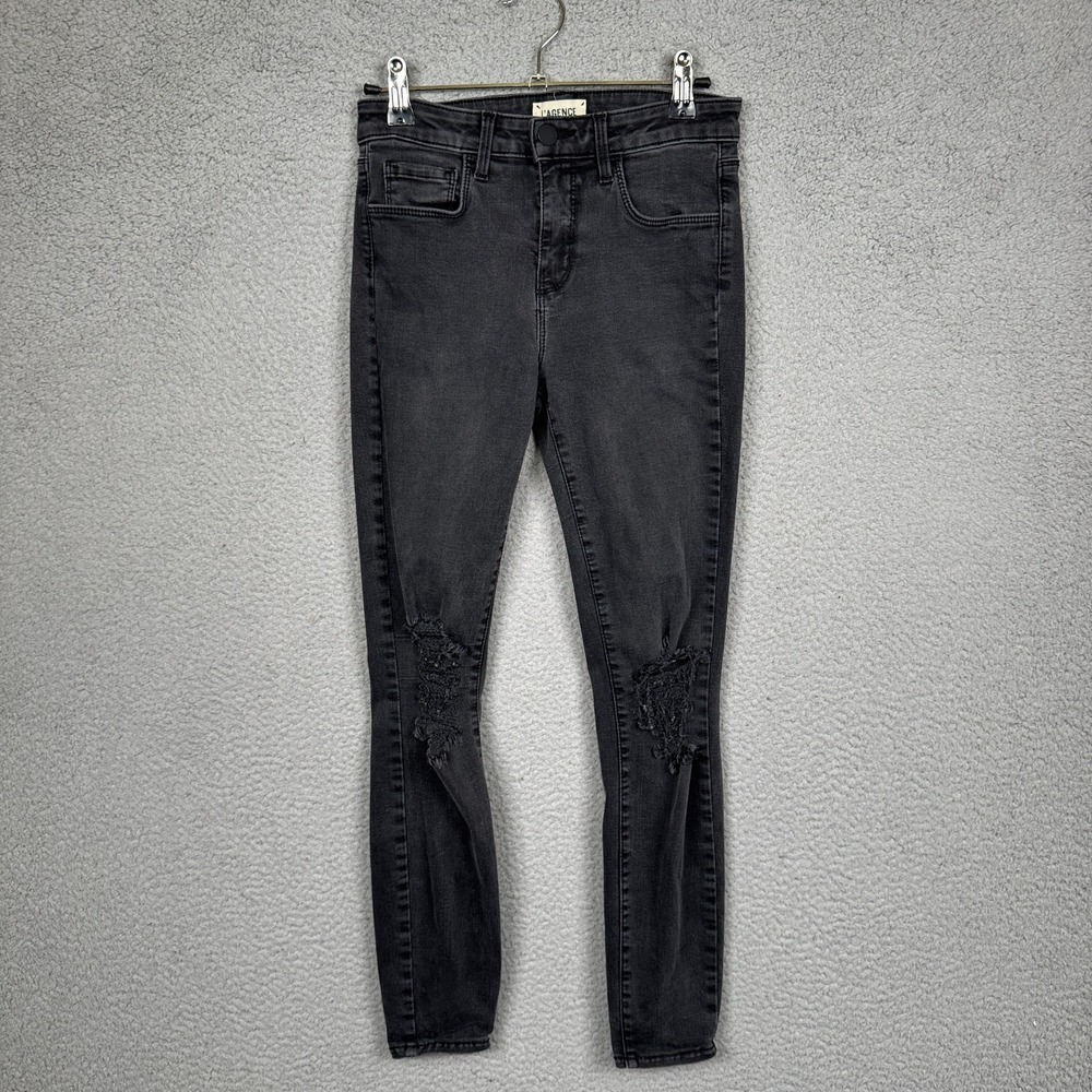 L'agence Jeans Womens 24 Black‎ Distressed Margot Skinny High Rise Grunge Goth